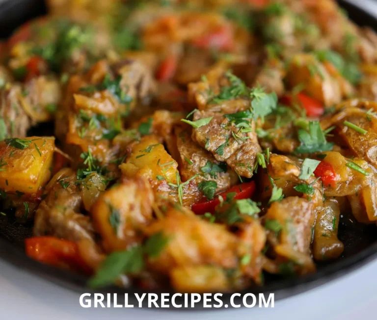 Sliced leftover cooked beef stir-fried with colorful bell peppers, broccoli, and green onions in a skillet, coated in a glossy soy-ginger sauce, showcasing a delicious leftover cooked beef recipe.